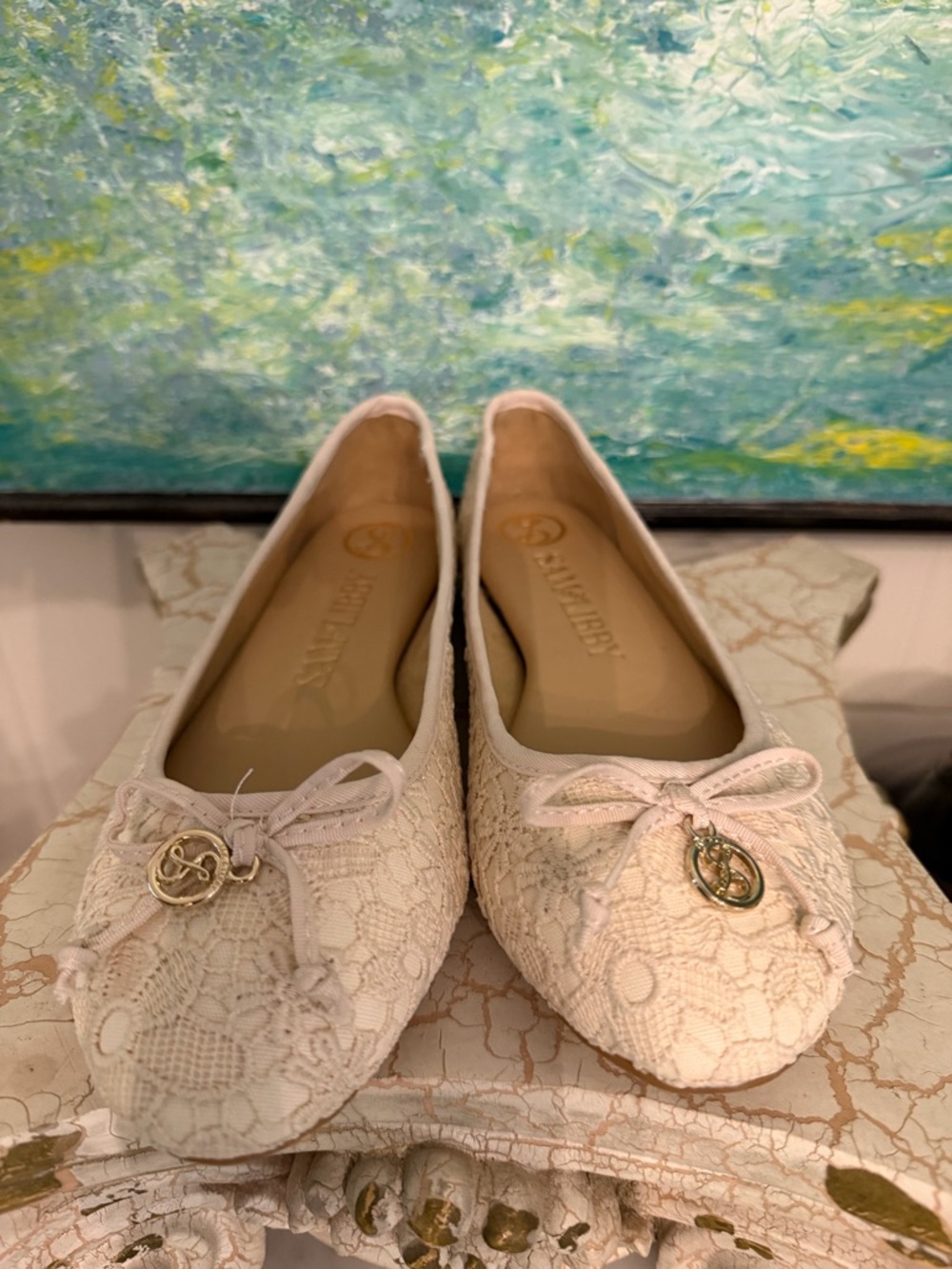 Sam & Libby White Lace Bow Ballet Flats